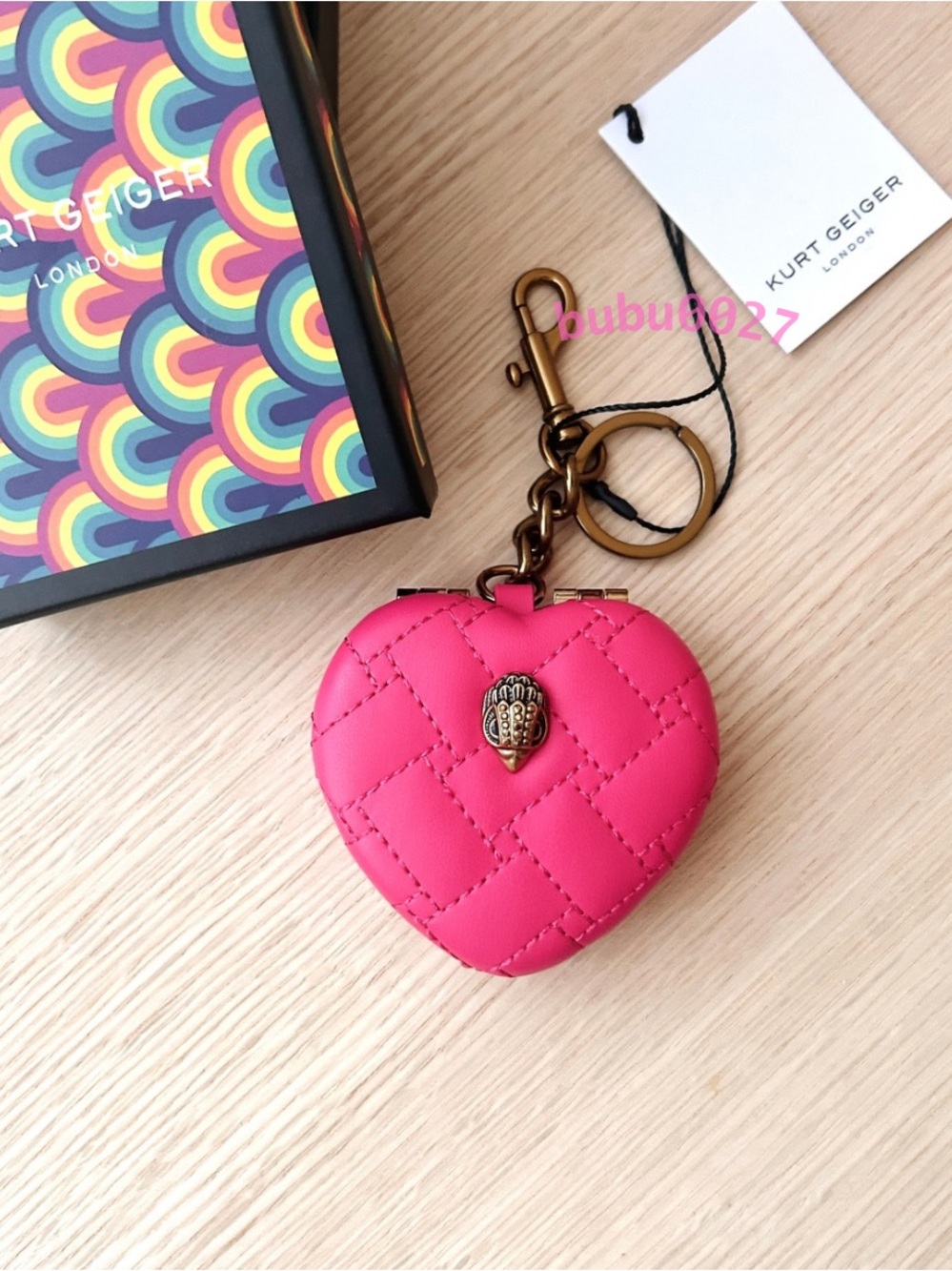 NWT💝Kurt Geiger London Boxed Kensington Heart Mirror Bag Charm Pink Keychain